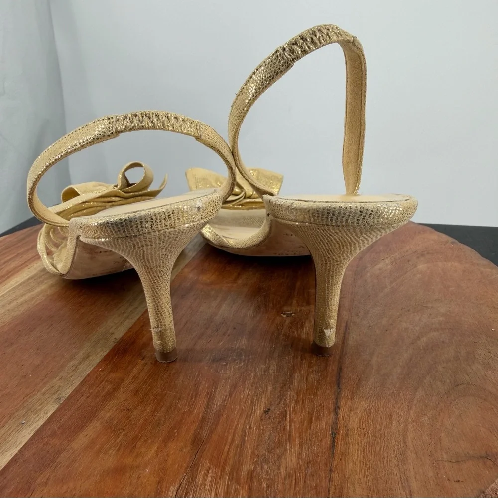 Kate Spade‎ Maribeth Slingback Gold Metallic Heels Pumps Stiletto Bow Glam 8.5